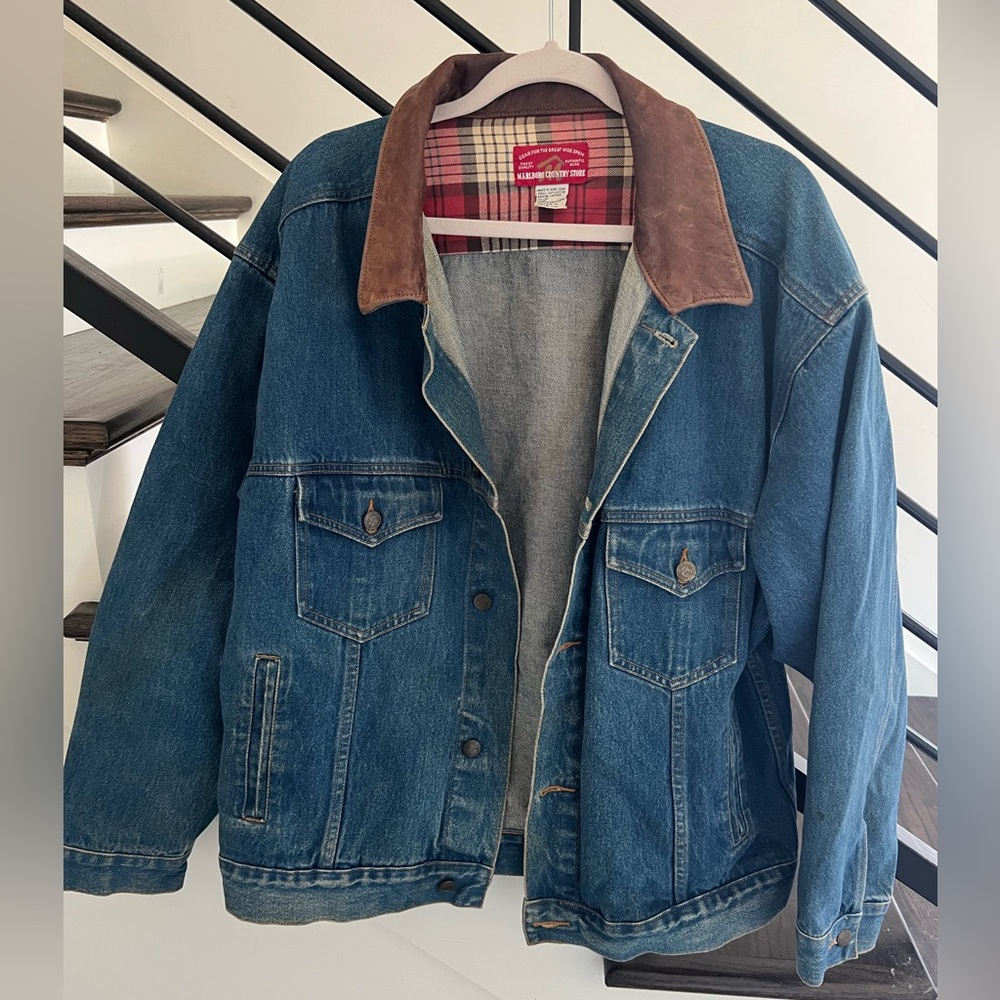 Vintage Marlboro Denim Jacket with genuine leather collar